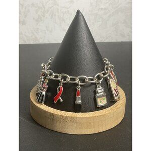 Avon 125th Charm Bracelet Lipstick Perfume Bottle Charms Silver Tone
